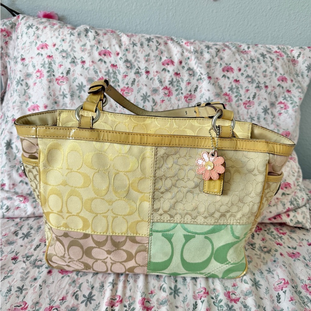 Coach Multicolor Patchwork Tote Bag - Yellow, Green, Tan